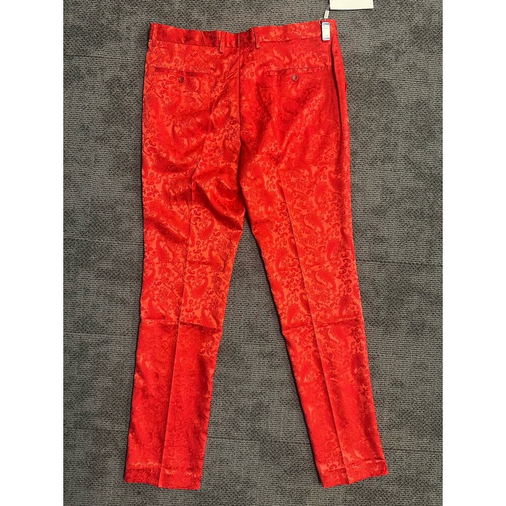 MOGU Red Paisley Jacquard Dress Pants Mens 4XL 36x33 Slim Fit Satin NWT Bold - Picture 4 of 8